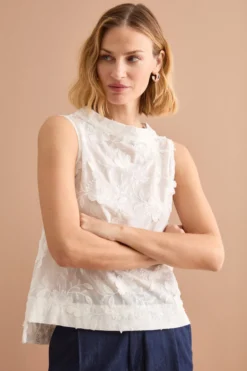 Top da Cerimonia con Ricamo Floreale - BIANCO