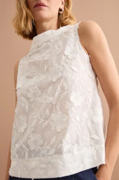 Top da Cerimonia con Ricamo Floreale - BIANCO