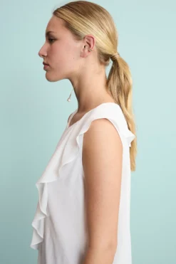 Top Elegante con Volant in Misto Seta - PANNA