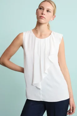 Top Elegante con Volant in Misto Seta - PANNA