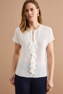 Top Elegante in Doppia Georgette con Volant - PANNA