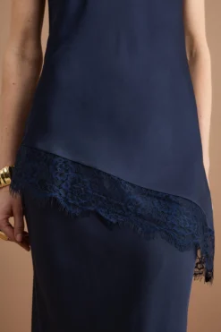 Top Elegante in Raso con Fondo in Pizzo - BLU