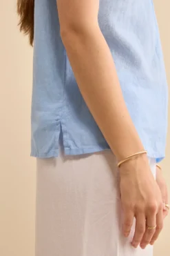 Top Incrociato in Lino con Scollo a V - AZZURRO