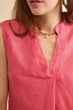 Top Incrociato in Lino con Scollo a V - CORALLO