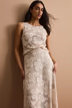 Top Smanicato in Tulle con Paillettes - ECRU