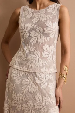 Top Smanicato in Tulle con Paillettes - ECRU