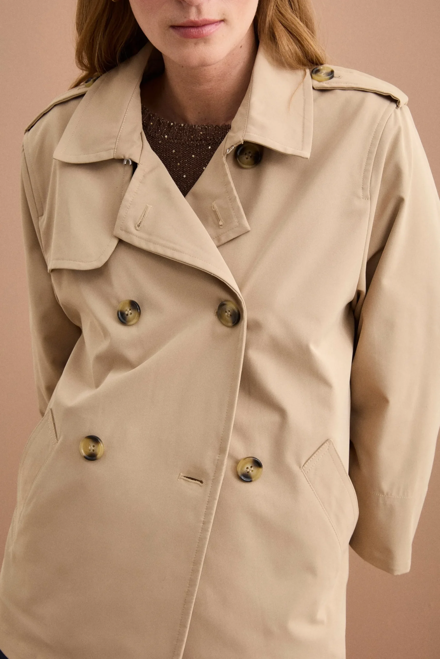 Trench Corto Doppiopetto Oversize - BEIGE
