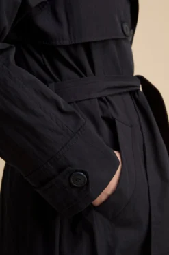 Trench Doppiopetto Midi con Cintura - NAVY