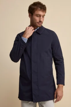 Trench Impermeabile con Zip e Bottoni - BLU