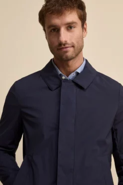 Trench Impermeabile con Zip e Bottoni - BLU