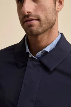 Trench Impermeabile con Zip e Bottoni - BLU
