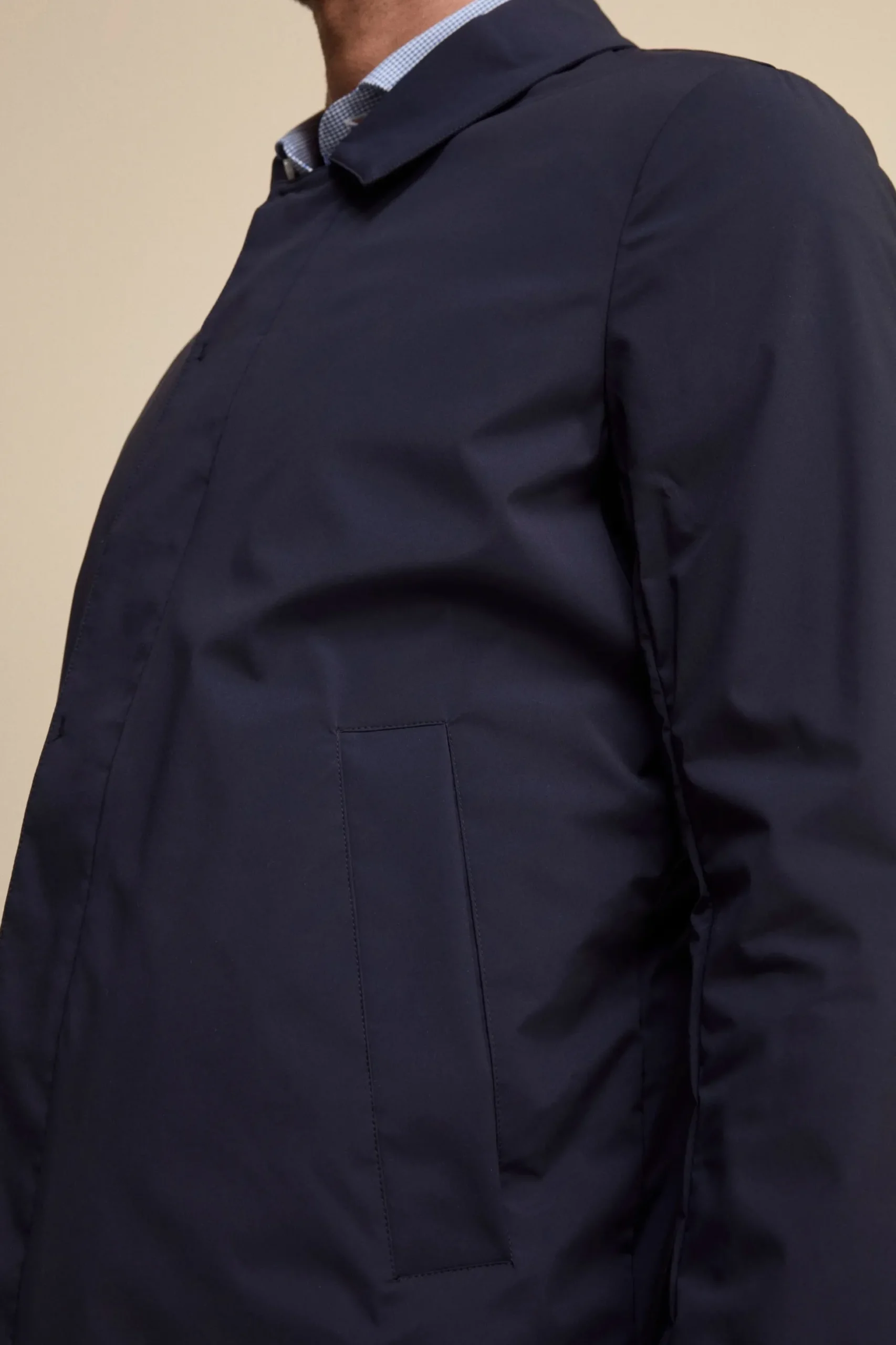 Trench Impermeabile con Zip e Bottoni - BLU