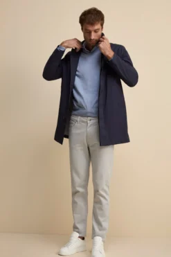 Trench Impermeabile con Zip e Bottoni - BLU