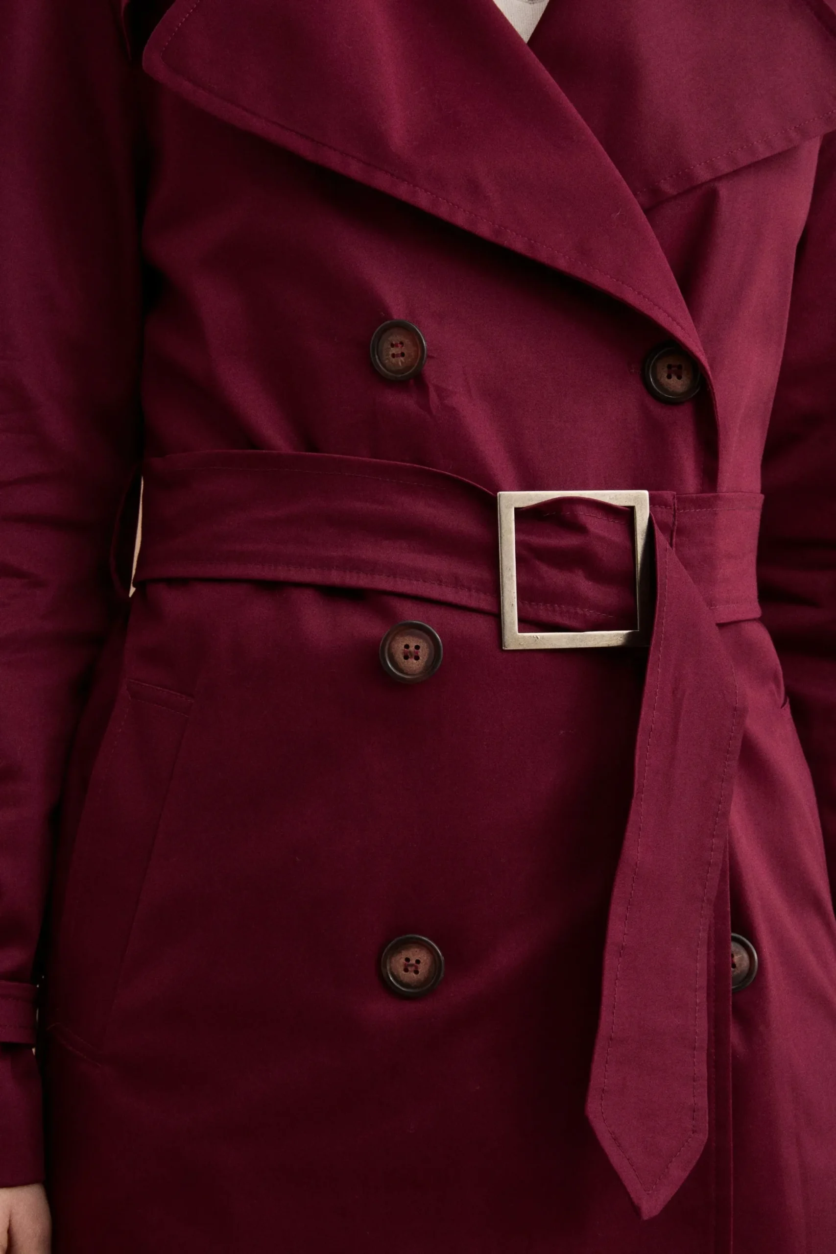Trench Lungo Doppiopetto Foderato con Cintura - BORDEAUX
