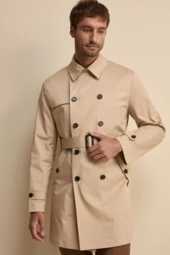 Trench midi doppiopetto con cintura - BEIGE