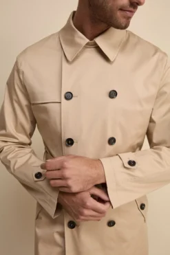 Trench midi doppiopetto con cintura - BEIGE