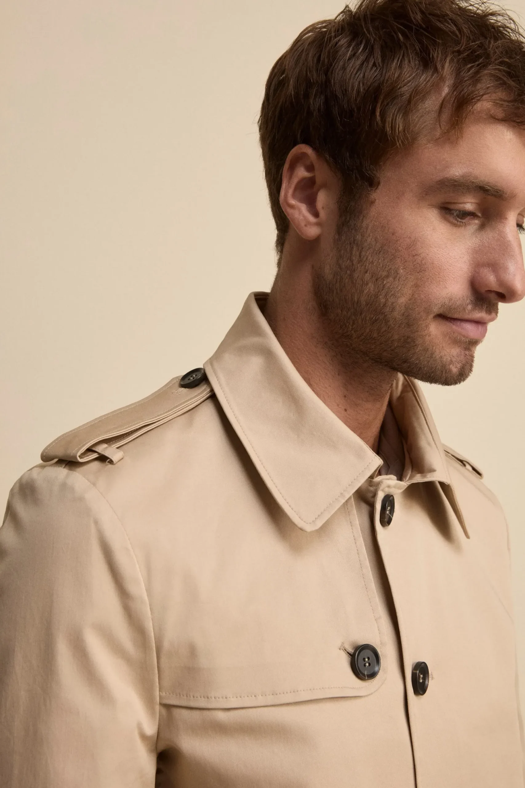 Trench Midi Monopetto in Cotone - BEIGE