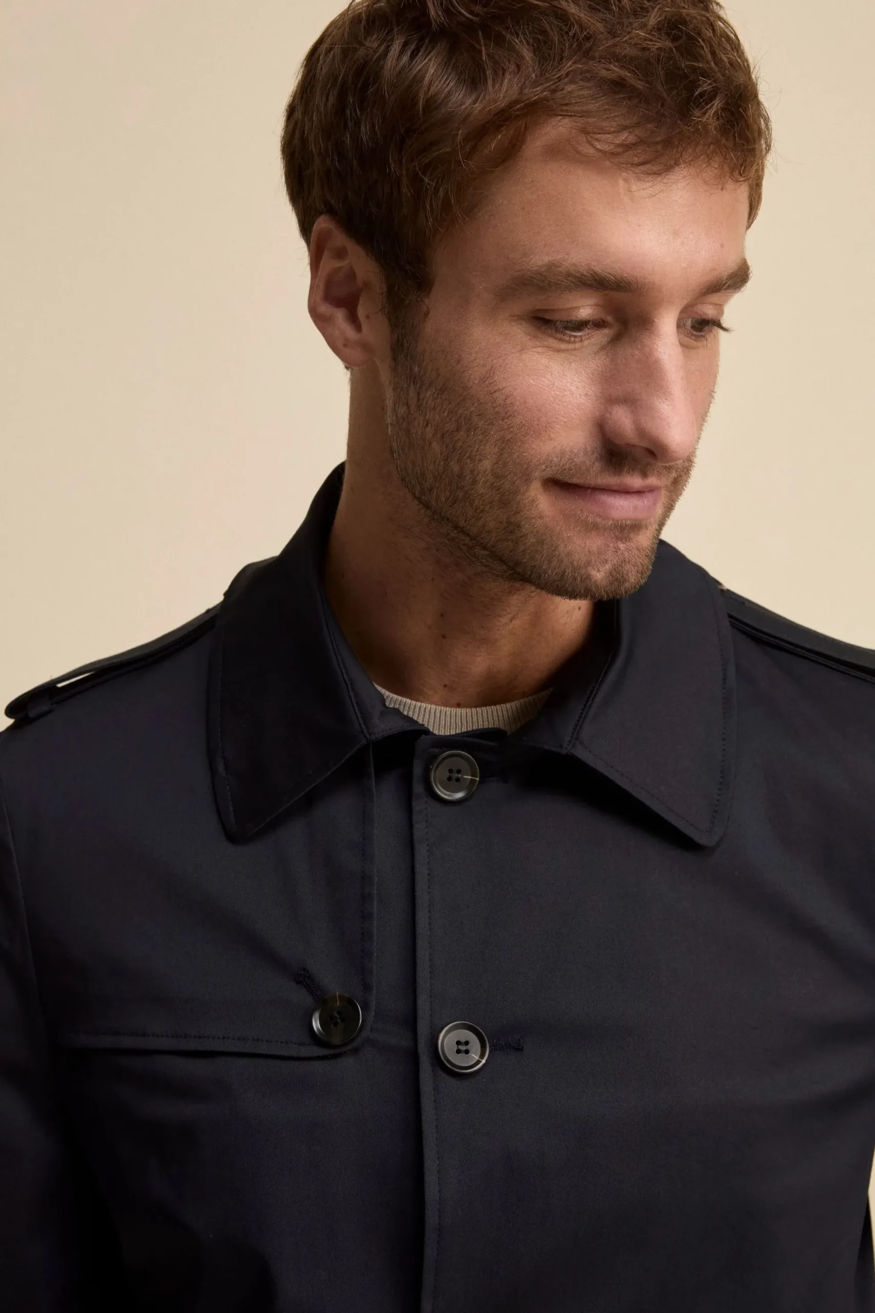 Trench Midi Monopetto in Cotone - NAVY