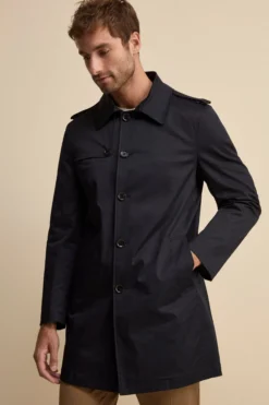Trench Midi Monopetto in Cotone - NAVY