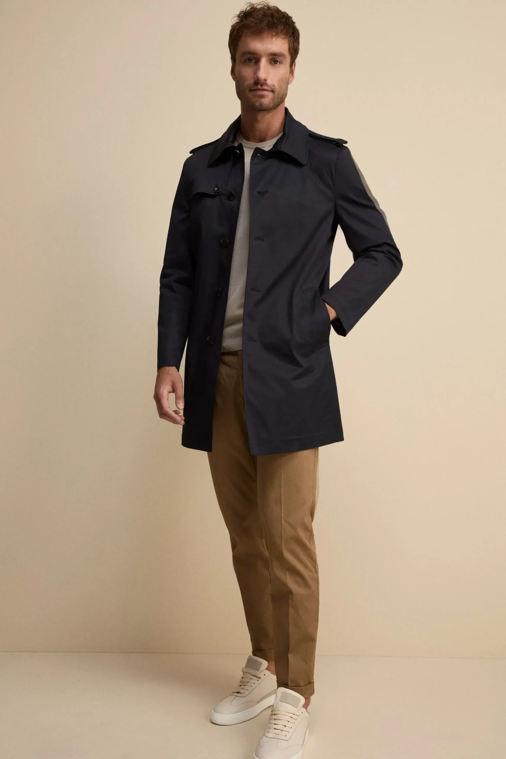 Trench Midi Monopetto in Cotone - NAVY