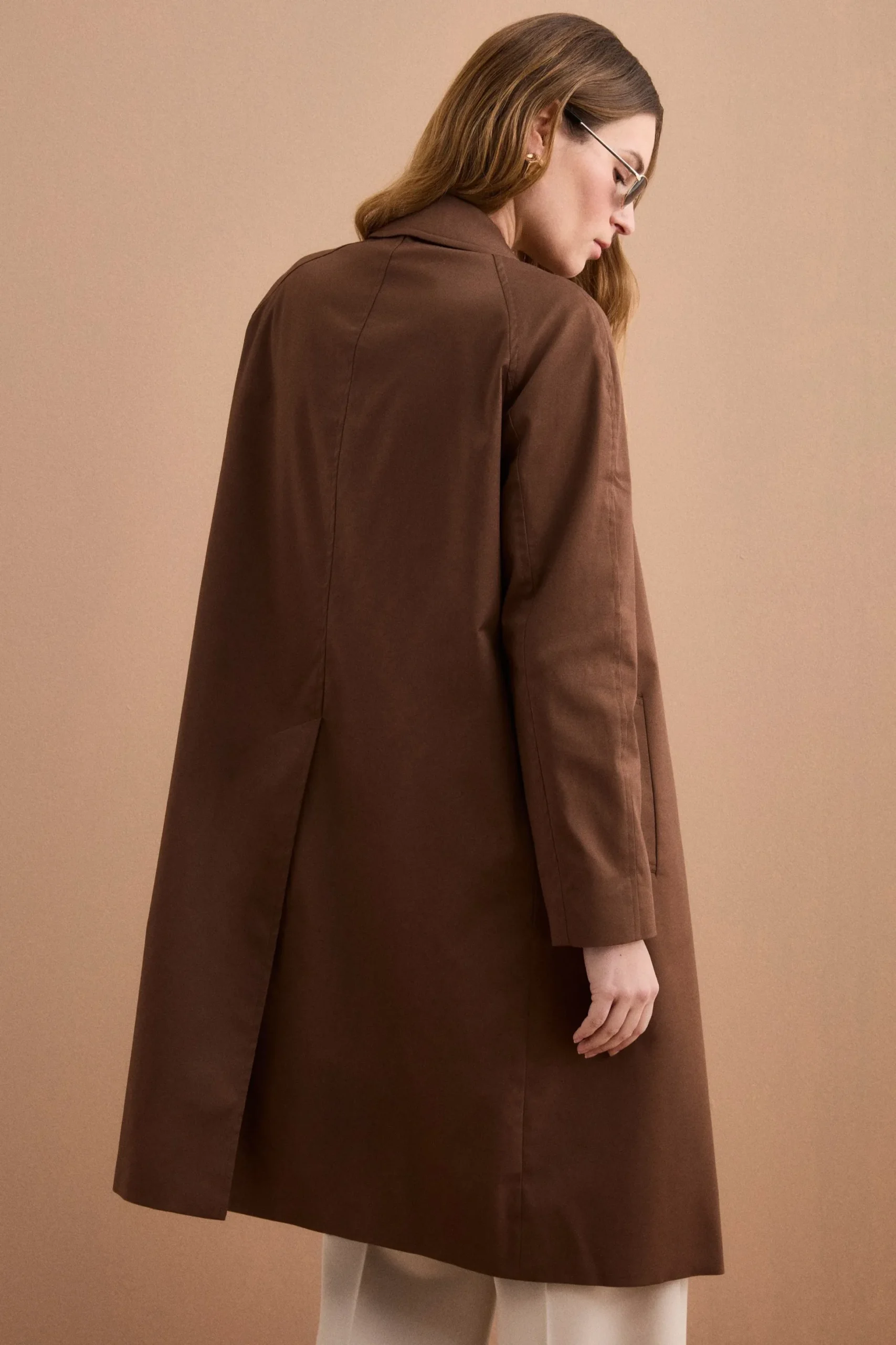 Trench Monopetto Foderato con Collo a Camicia - BRUCIATO