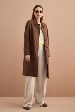 Trench Monopetto Foderato con Collo a Camicia - BRUCIATO