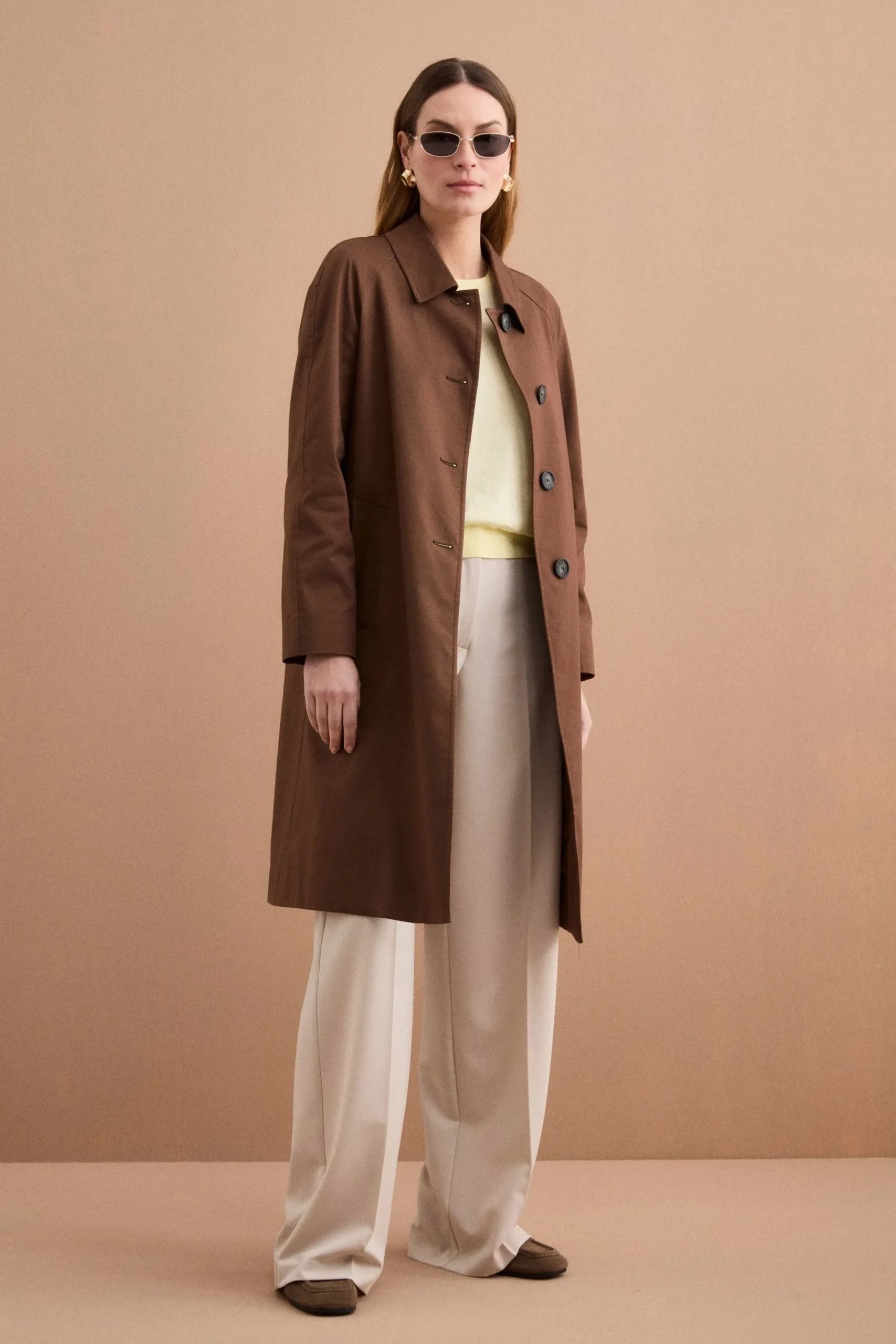 Trench Monopetto Foderato con Collo a Camicia - BRUCIATO