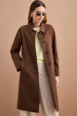 Trench Monopetto Foderato con Collo a Camicia - BRUCIATO