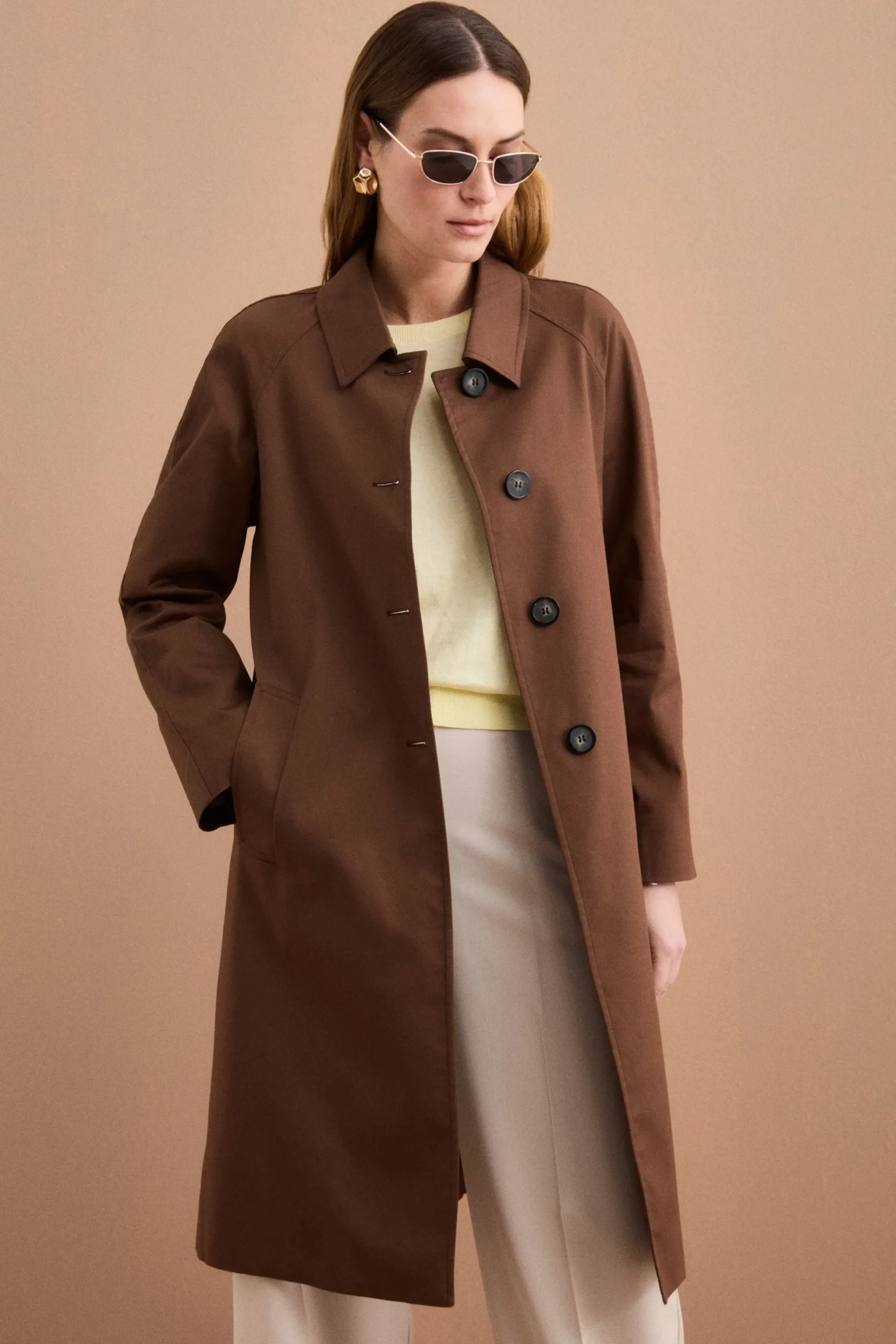 Trench Monopetto Foderato con Collo a Camicia - BRUCIATO