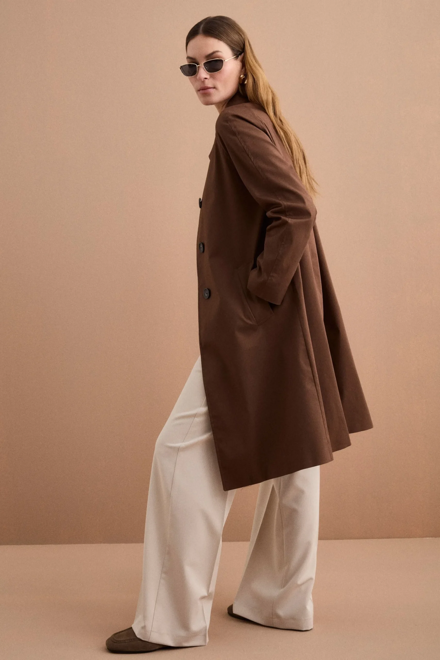 Trench Monopetto Foderato con Collo a Camicia - BRUCIATO