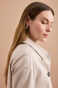 Trench Monopetto Foderato con Collo a Camicia - BEIGE