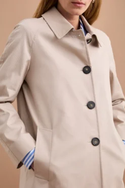 Trench Monopetto Foderato con Collo a Camicia - BEIGE