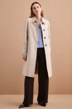 Trench Monopetto Foderato con Collo a Camicia - BEIGE