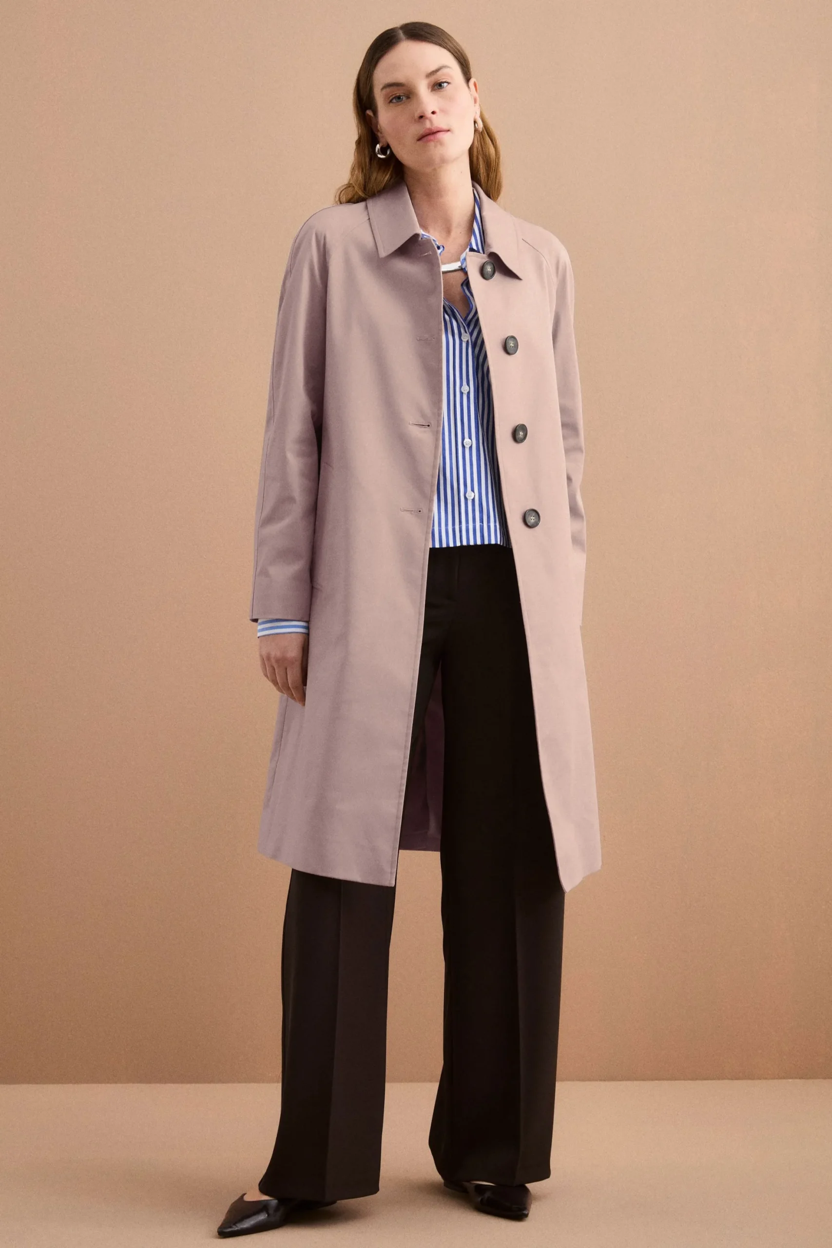 Trench Monopetto Foderato con Collo a Camicia - SABBIA