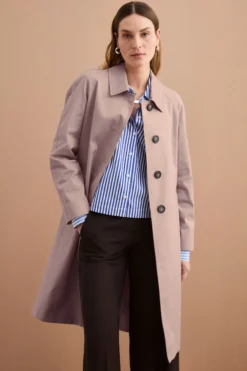 Trench Monopetto Foderato con Collo a Camicia - SABBIA