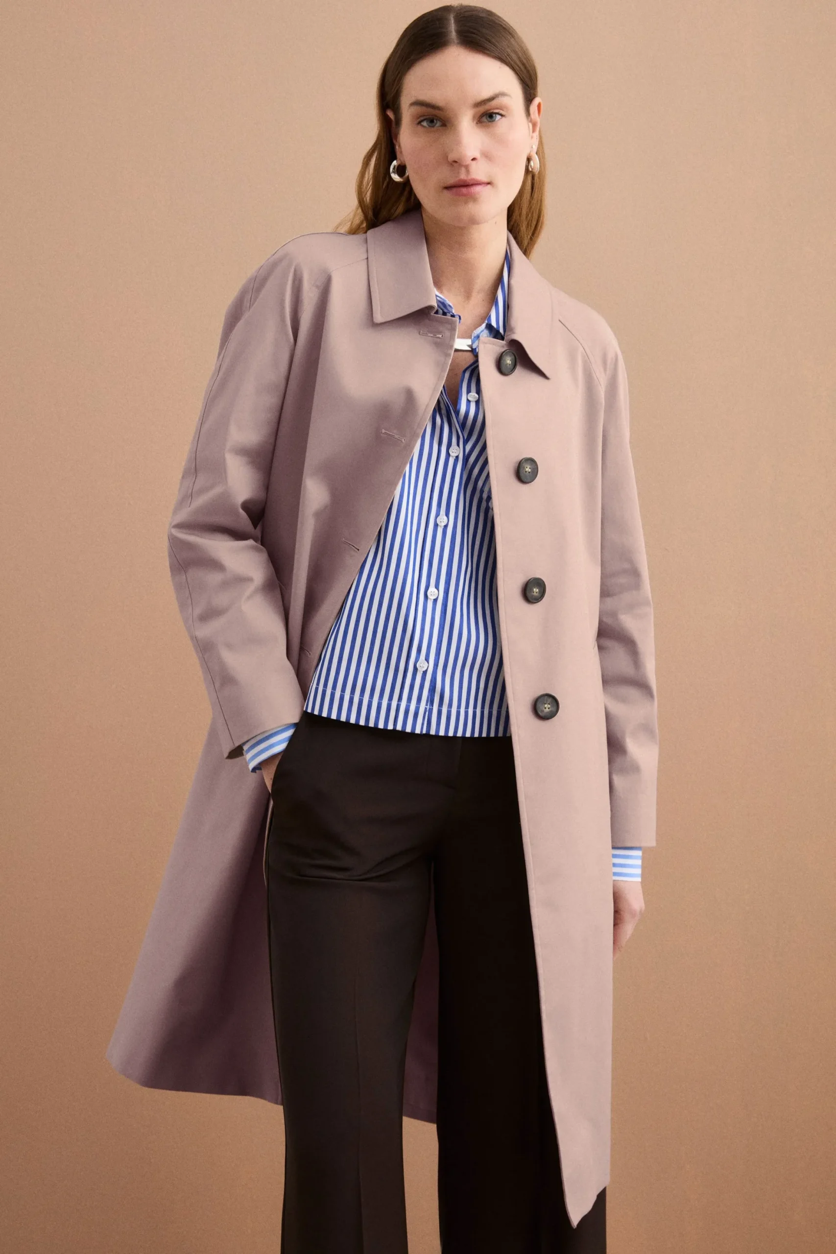 Trench Monopetto Foderato con Collo a Camicia - SABBIA