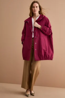 Trench Over con Cappuccio in Misto Cotone - BORDEAUX