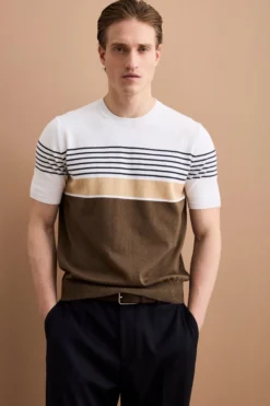 T-Shirt a Righe in Maglia di Cotone - BIANCO RIGATO