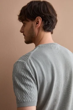 T-Shirt a Rombi in Cotone Crêpe - GRIGIO CHIARO