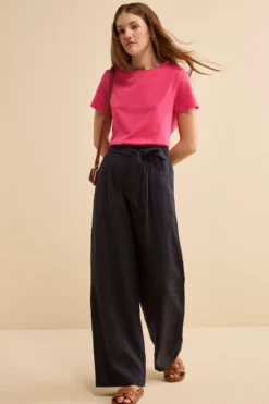 T-Shirt Girocollo in Cotone Elasticizzato - FUXIA