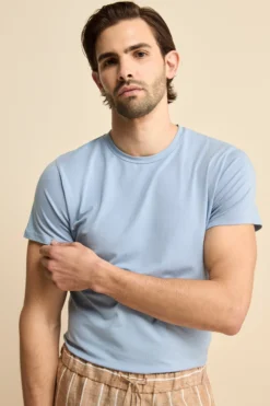 T-Shirt Girocollo in Jersey di Cotone - AZZURRO