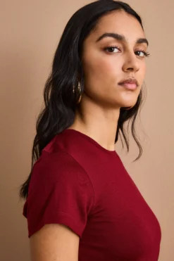 T-Shirt Girocollo in Lana Merino - BORDEAUX