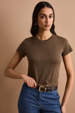 T-Shirt Girocollo in Lana Merino - TORTORA