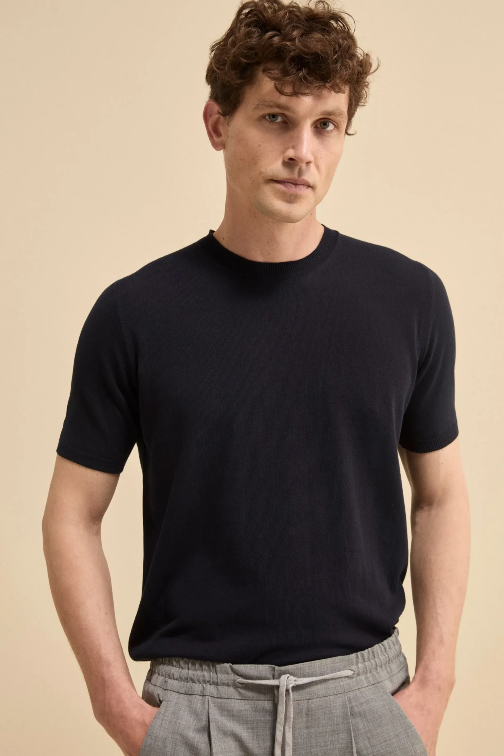 T-shirt in Maglia di Cotone Crêpe - BLU