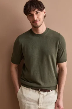 T-shirt in Maglia di Cotone Crêpe - VERDE MILITARE