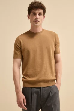 T-shirt in Maglia di Cotone Crêpe - CARAMELLO