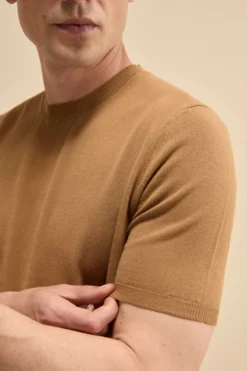 T-shirt in Maglia di Cotone Crêpe - CARAMELLO
