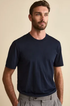 T-Shirt in Misto Cotone e Bambù - BLU