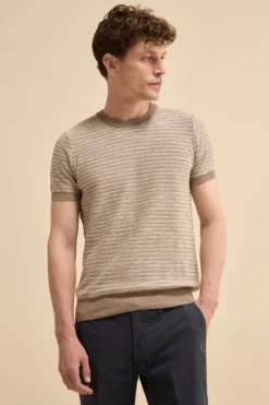 T-Shirt Jacquard in Misto Lino - NOCCIOLA