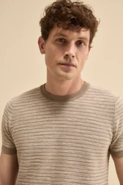 T-Shirt Jacquard in Misto Lino - NOCCIOLA
